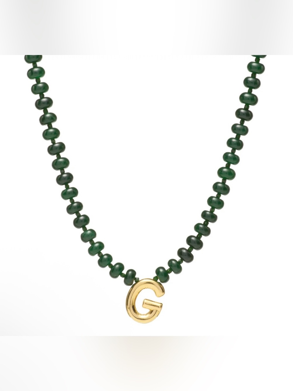 NEW✨ Mayamar Genuine Jade Stone Beaded Initial Necklace 24k Gold Dipped Letter G